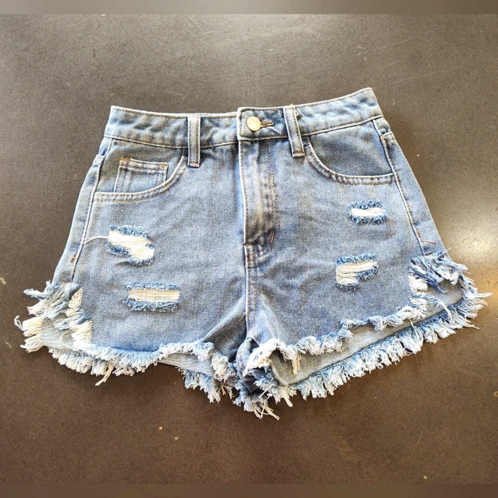 SHEIN Girls Distressed Ripped Blue Jean Shorts Sz 10-11Y